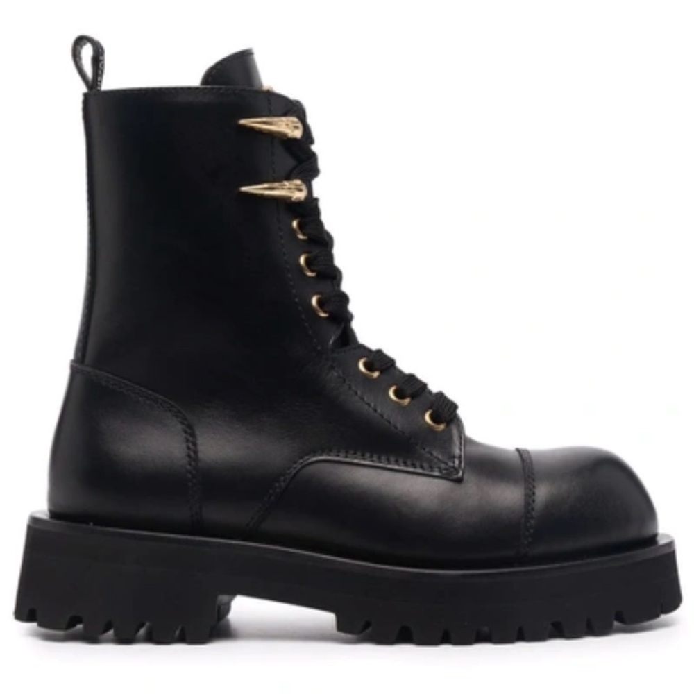 ROBERTO CAVALLI Tiger Teeth Leather Combat Boots 45